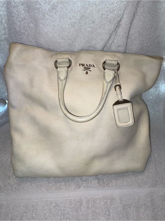 Prada Handbags - Prada Cream Leather Tote Bag Authentic